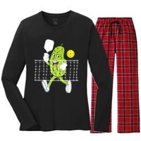 Pickle Playing Pickleball Funny Pickleball Paddleball Women's Long Sleeve Flannel Pajama Set 