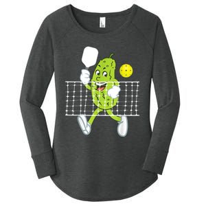 Pickle Playing Pickleball Funny Pickleball Paddleball Women's Perfect Tri Tunic Long Sleeve Shirt