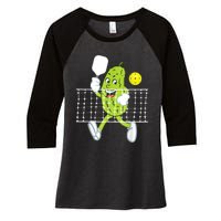 Pickle Playing Pickleball Funny Pickleball Paddleball Women's Tri-Blend 3/4-Sleeve Raglan Shirt