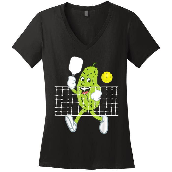 Pickle Playing Pickleball Funny Pickleball Paddleball Women's V-Neck T-Shirt