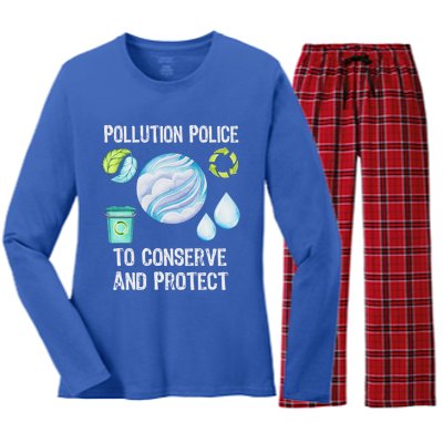 Pollution Police Protect And Clean Our Environt Cool Gift Women's Long Sleeve Flannel Pajama Set 