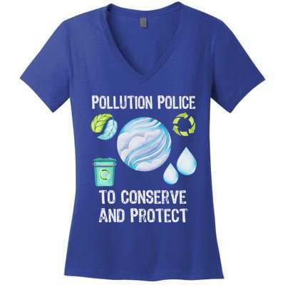 Pollution Police Protect And Clean Our Environt Cool Gift Women's V-Neck T-Shirt