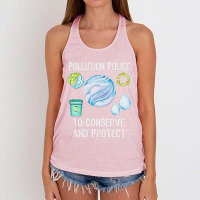 Pollution Police Protect And Clean Our Environt Cool Gift Women's Knotted Racerback Tank