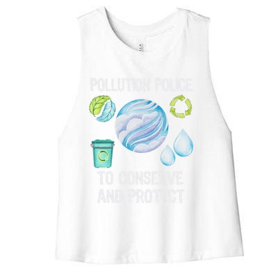 Pollution Police Protect And Clean Our Environt Cool Gift Women's Racerback Cropped Tank