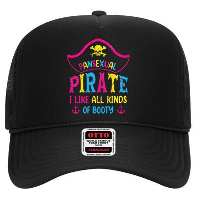 Pansexual Pride Pirate LGBTQ Month Pans Flag Colors Funny High Crown Mesh Back Trucker Hat