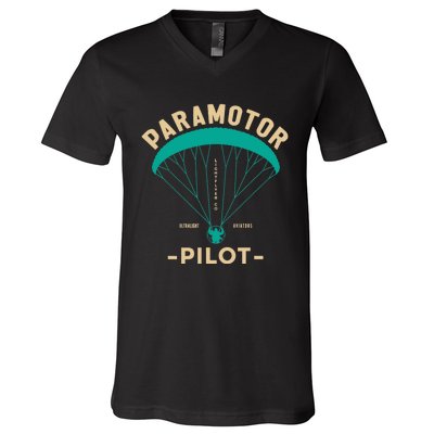 Paramotor Pilot Powered Paragliding V-Neck T-Shirt