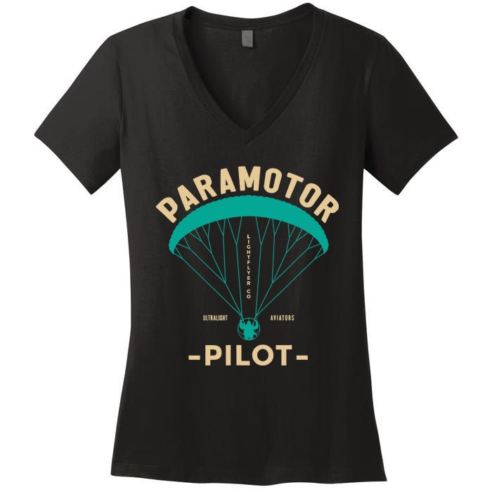 Paramotor Pilot Powered Paragliding Women's V-Neck T-Shirt