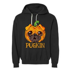 Pugkin Pug Pumpkin Halloween Thanksgiving Dog Garment-Dyed Fleece Hoodie