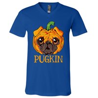 Pugkin Pug Pumpkin Halloween Thanksgiving Dog V-Neck T-Shirt