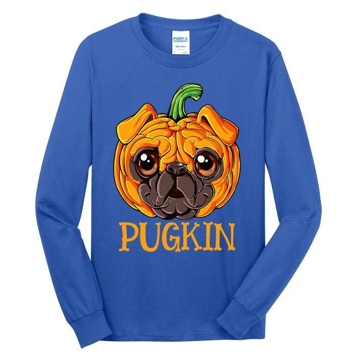 Pugkin Pug Pumpkin Halloween Thanksgiving Dog Tall Long Sleeve T-Shirt