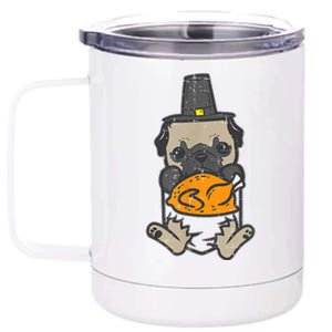 Pocket Pilgrim Pug Turkey Thanksgiving Dog S 12 oz Stainless Steel Tumbler Cup