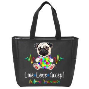 Pug Puzzle Piece Live Love Accept Autism Awareness Zip Tote Bag