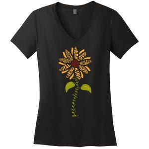 Para professional Paraeducator Teacher Sunflower Women's V-Neck T-Shirt