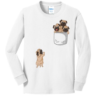 Pug Pocket Kids Long Sleeve Shirt