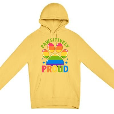 Pride Paw Print In Rainbow Colors Premium Pullover Hoodie