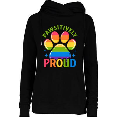 Pride Paw Print In Rainbow Colors Womens Funnel Neck Pullover Hood