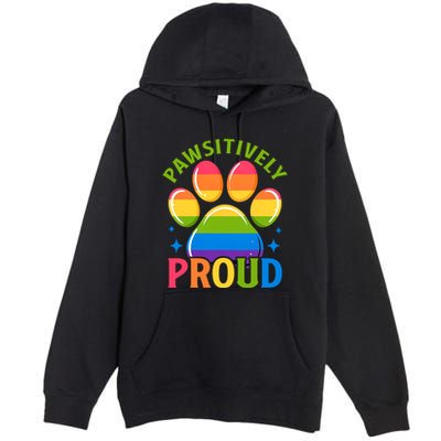 Pride Paw Print In Rainbow Colors Premium Pullover Hoodie