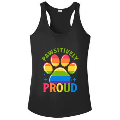 Pride Paw Print In Rainbow Colors Ladies PosiCharge Competitor Racerback Tank