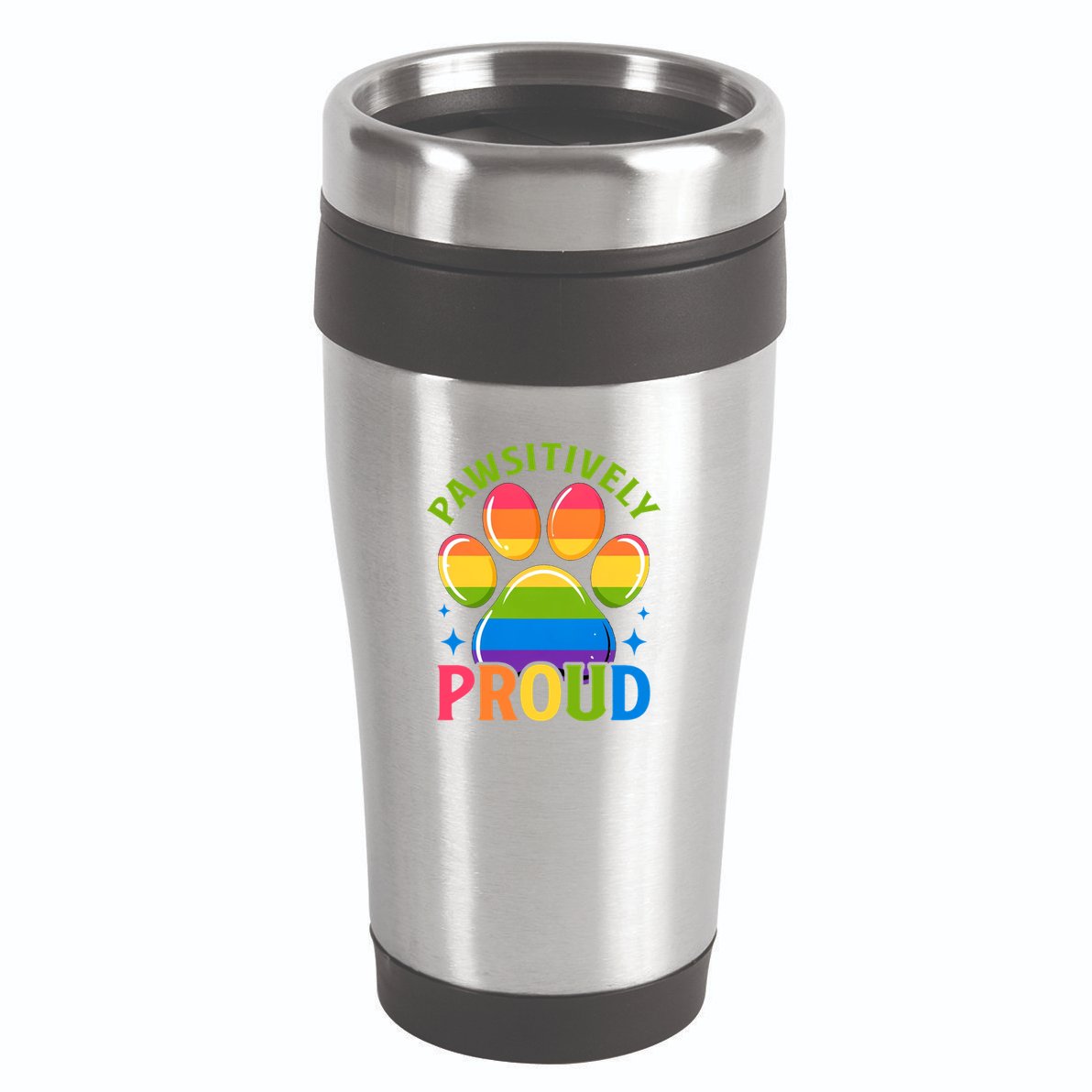 Pride Paw Print In Rainbow Colors 16oz Travel Tumbler
