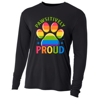 Pride Paw Print In Rainbow Colors Cooling Performance Long Sleeve Crew