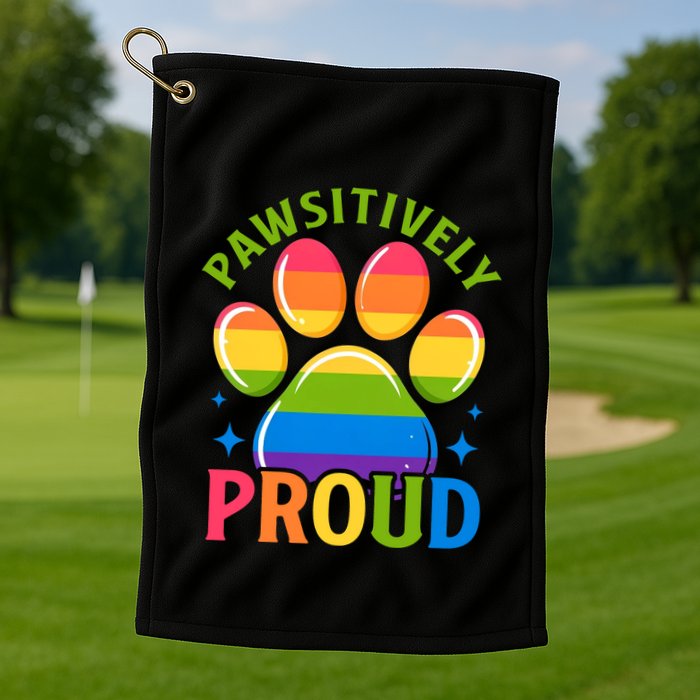 Pride Paw Print In Rainbow Colors Golf Towel