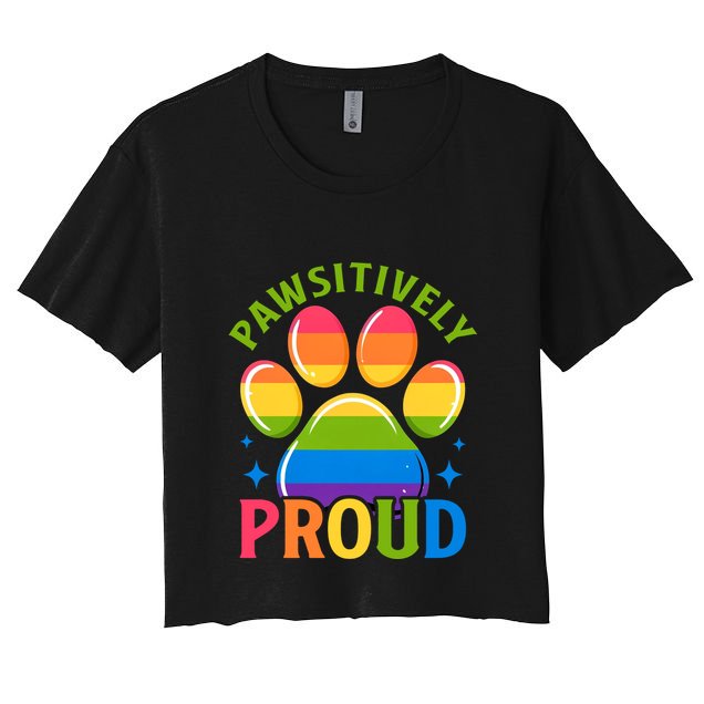 Pride Paw Print In Rainbow Colors Crop Top