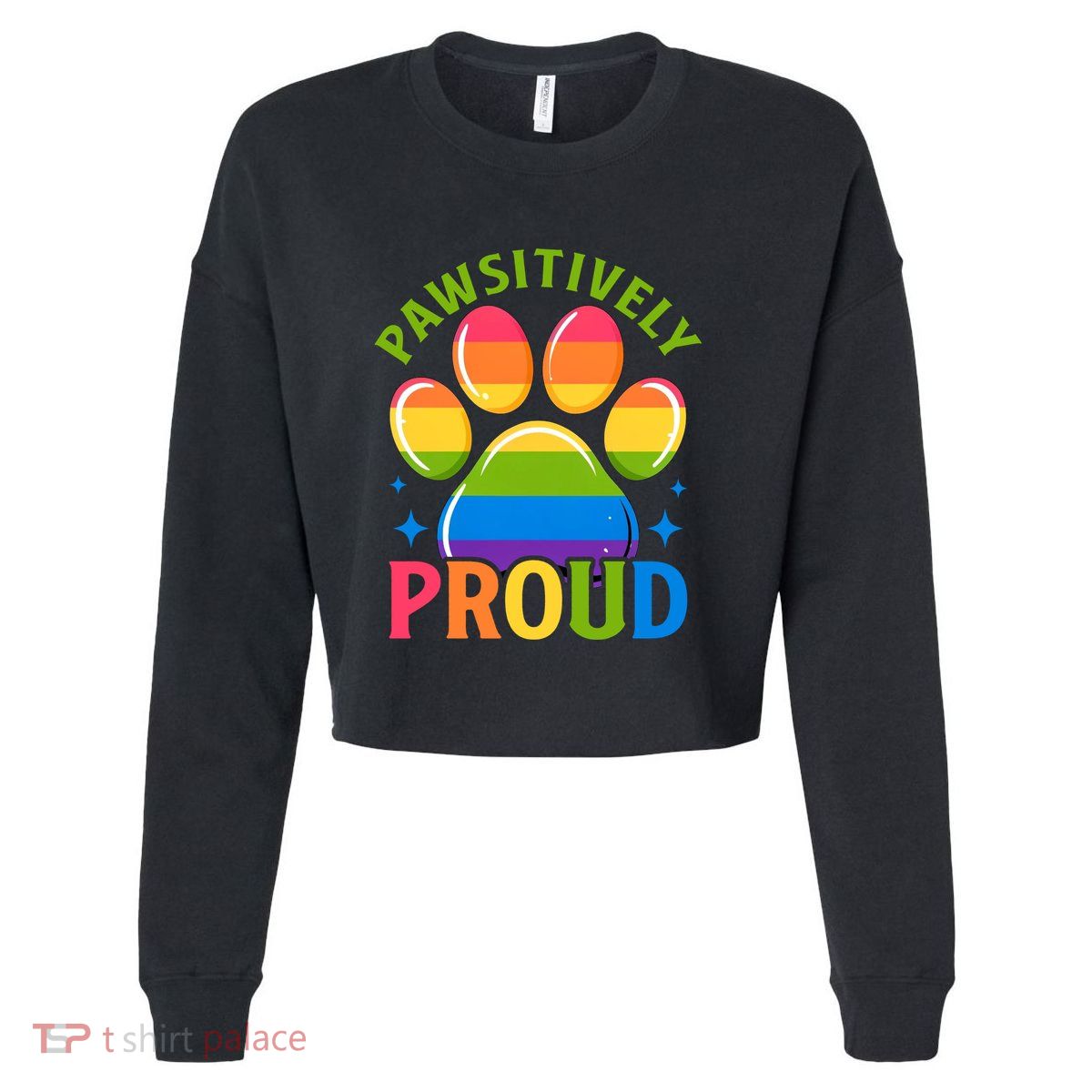 Pride Paw Print In Rainbow Colors Cropped Pullover Crew