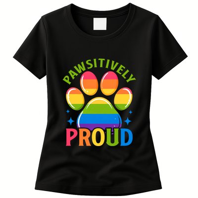 Pride Paw Print In Rainbow Colors Womens T-Shirt