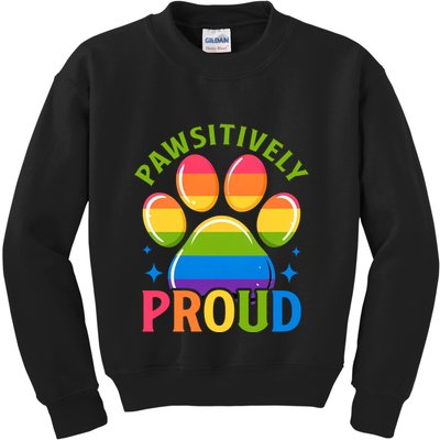 Pride Paw Print In Rainbow Colors Kids Sweatshirt