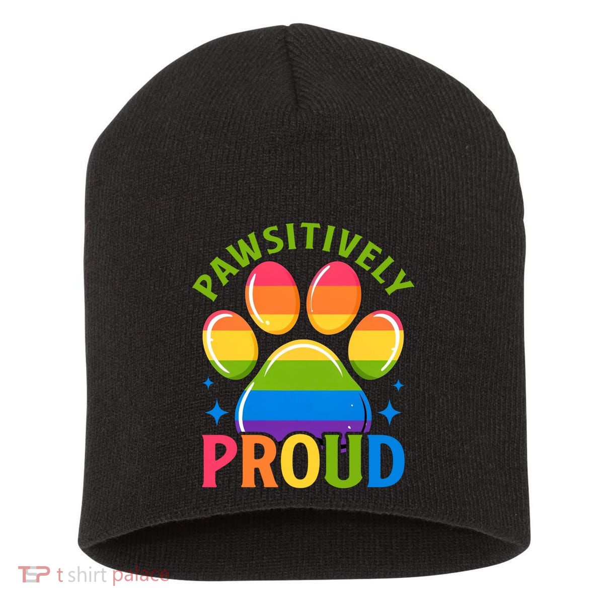 Pride Paw Print In Rainbow Colors Short Acrylic Beanie