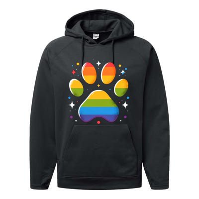 Pride Paw Print With Rainbow Colors Performance Fleece Hoodie