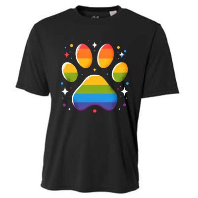 Pride Paw Print With Rainbow Colors Cooling Performance Crew T-Shirt