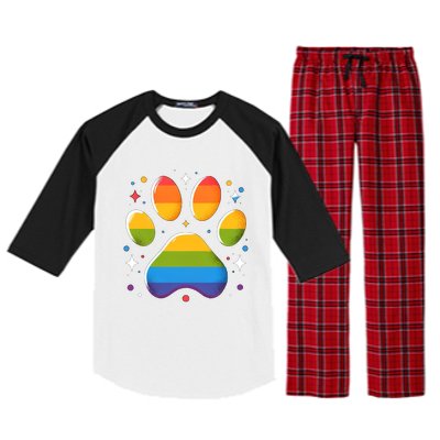 Pride Paw Print With Rainbow Colors Raglan Sleeve Pajama Set