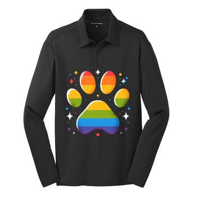 Pride Paw Print With Rainbow Colors Silk Touch Performance Long Sleeve Polo