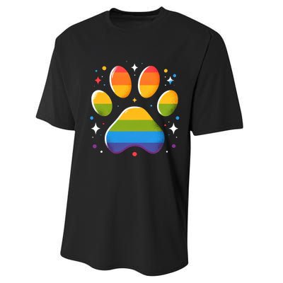 Pride Paw Print With Rainbow Colors Performance Sprint T-Shirt