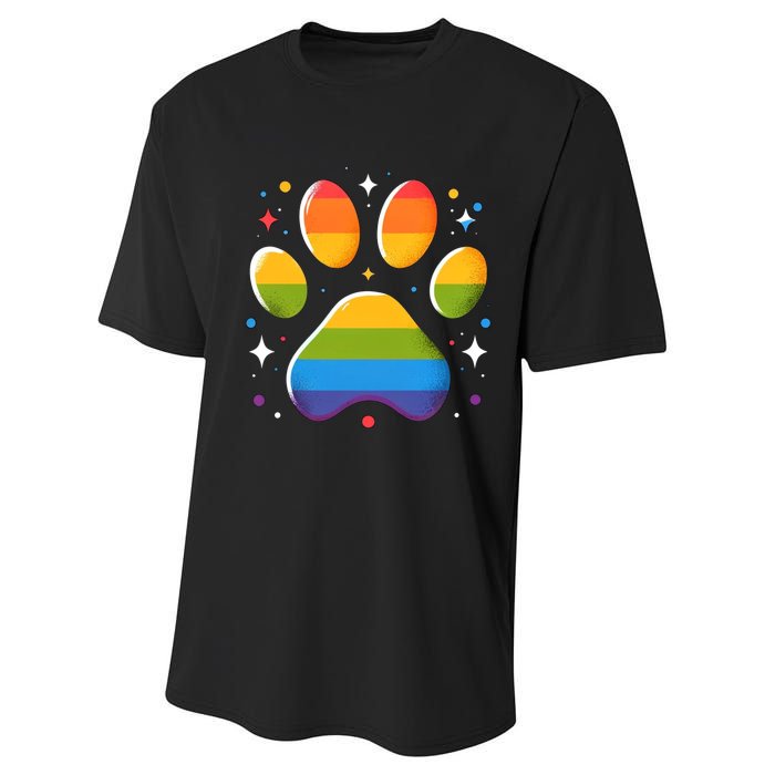 Pride Paw Print With Rainbow Colors Performance Sprint T-Shirt