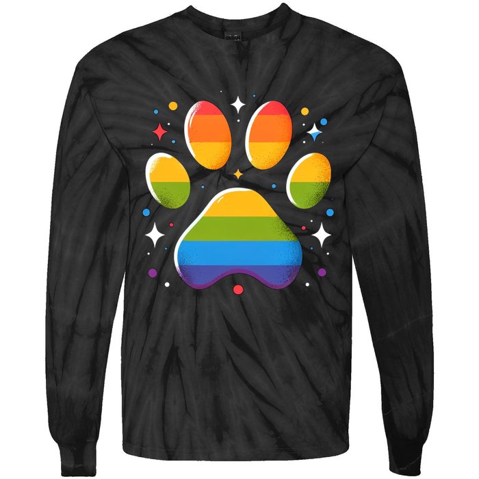 Pride Paw Print With Rainbow Colors Tie-Dye Long Sleeve Shirt