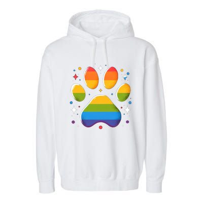 Pride Paw Print With Rainbow Colors Garment-Dyed Fleece Hoodie