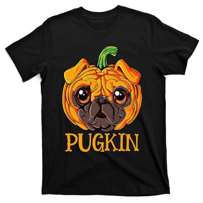 Pugkin Pug Pumpkin Halloween Thanksgiving  Dog T-Shirt