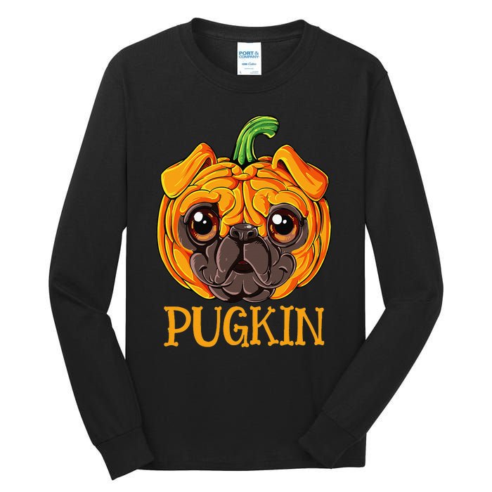 Pugkin Pug Pumpkin Halloween Thanksgiving  Dog Tall Long Sleeve T-Shirt