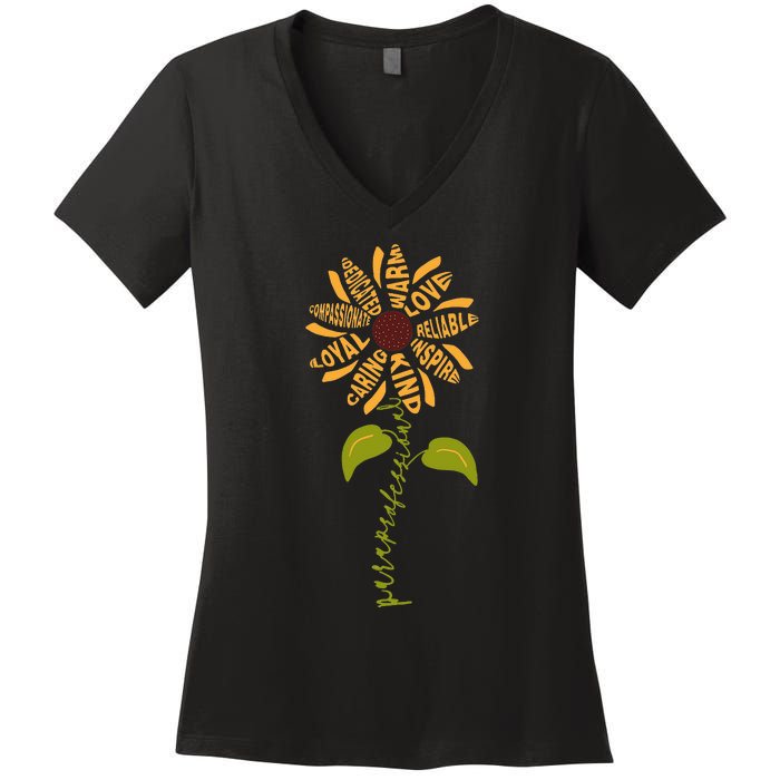 Para professional Paraeducator Teacher Sunflower Women's V-Neck T-Shirt