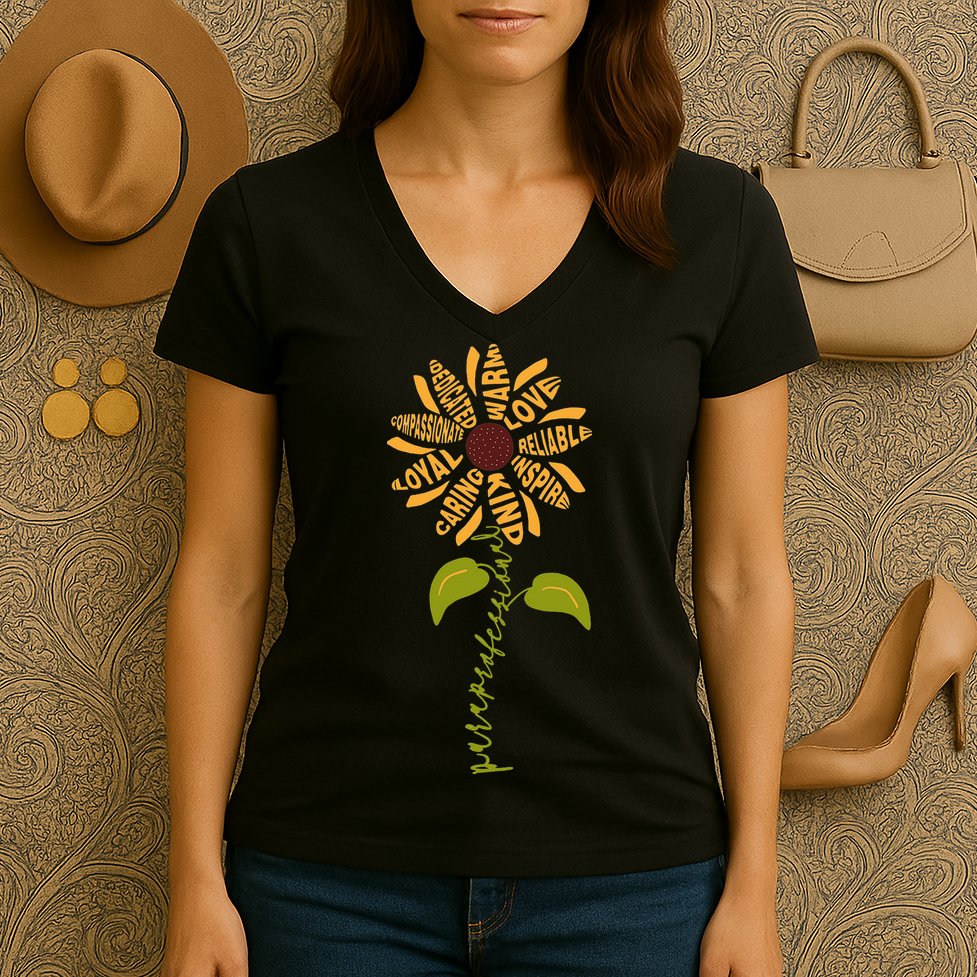 Para professional Paraeducator Teacher Sunflower Women's V-Neck T-Shirt
