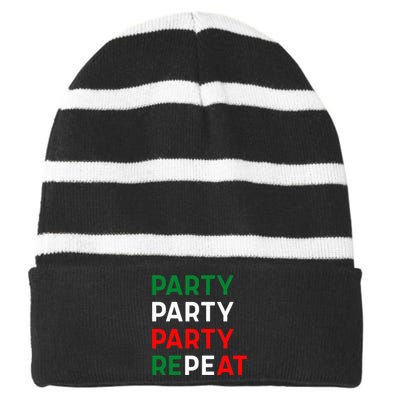 Party Party Party Repeat Striped Beanie with Solid Band