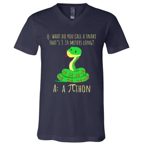 Python Pithon Pi Symbol Funny Math Teacher Pi Day V-Neck T-Shirt