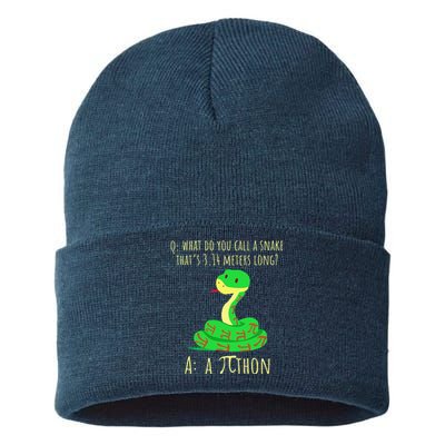 Python Pithon Pi Symbol Funny Math Teacher Pi Day Sustainable Knit Beanie