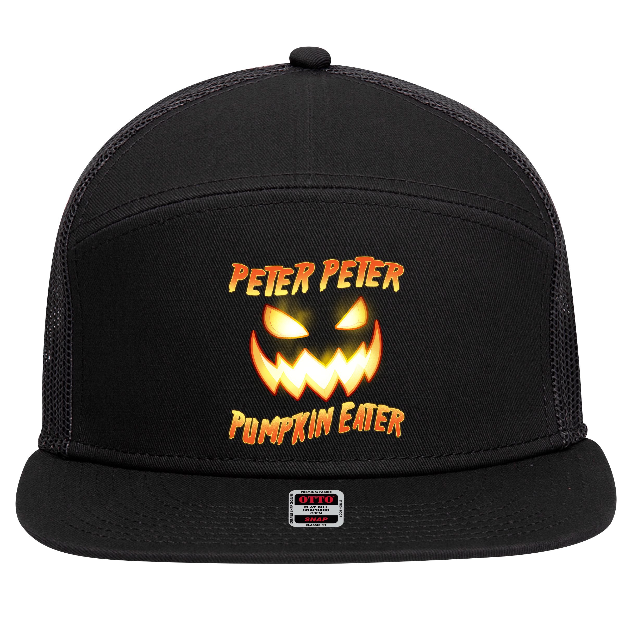 Peter Peter Pumpkin Eater Jack O Lantern 7 Panel Mesh Trucker Snapback Hat