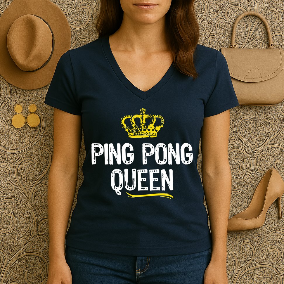 Ping Pong Queen Women Girl Player Table Tennis Funny Gift Women's V-Neck T-Shirt