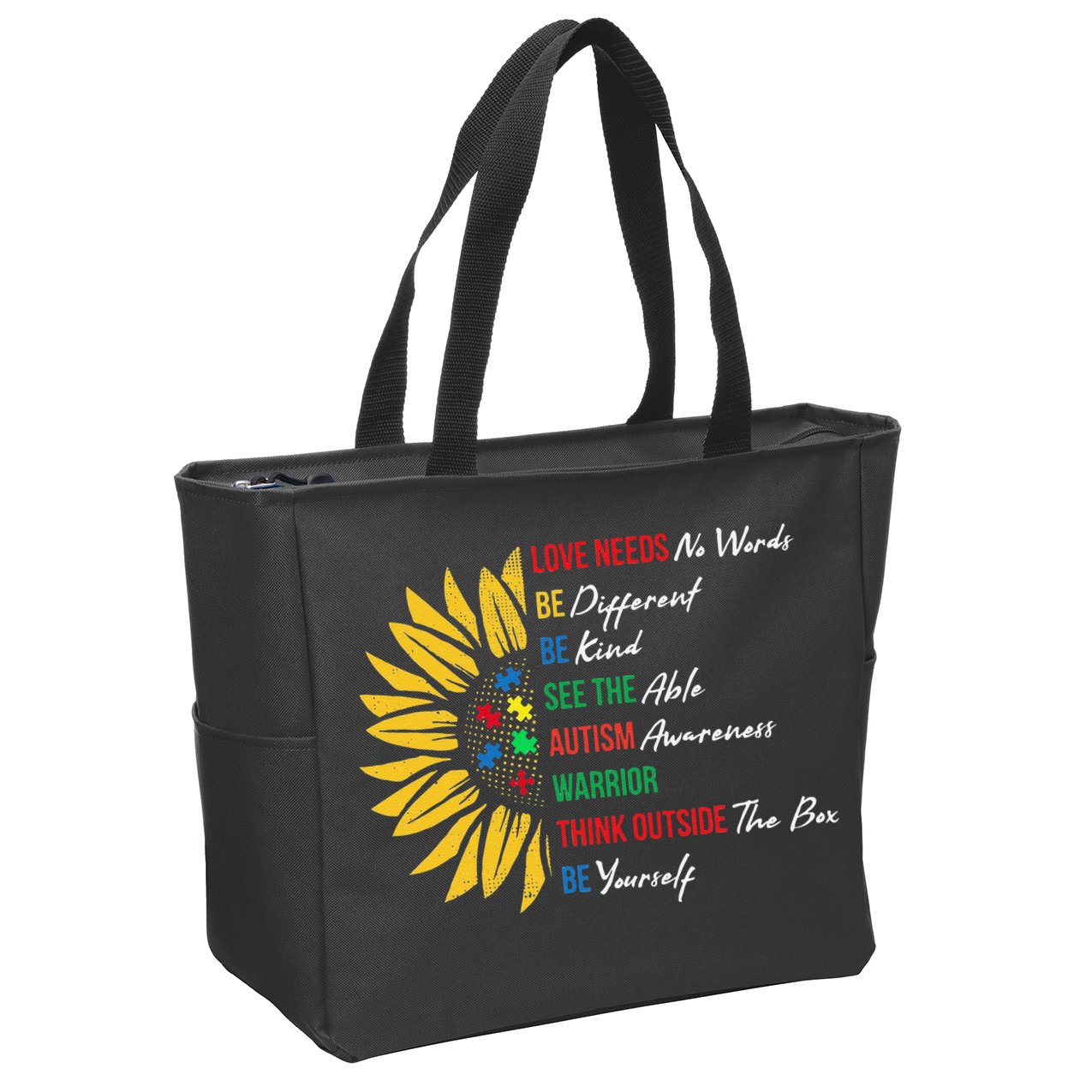 Puzzle Piece Quotes Inspirational Autism Awareness Gift Zip Tote Bag