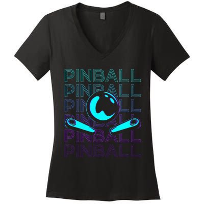 Pinball Player Retro Women's V-Neck T-Shirt