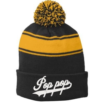 Pop Pop Retro Style Father’s Day Gift For Papa Grandpa Gift Stripe Pom Pom Beanie